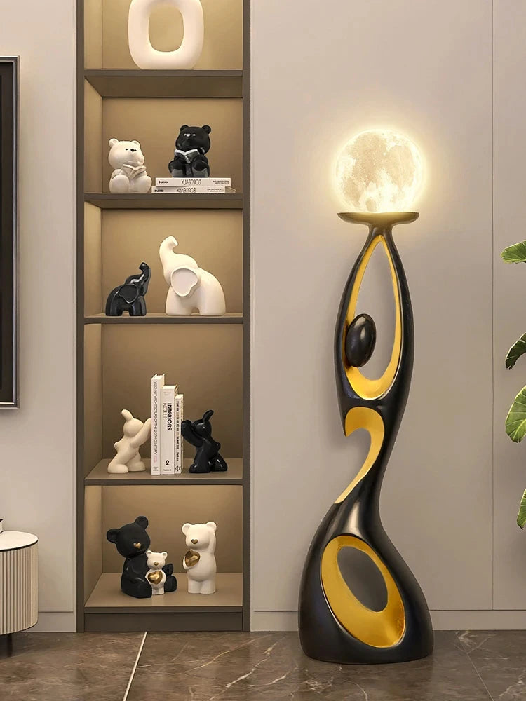 Luxury LED Resin Sculpture Floor Lamp – Artistic Home Décor Light Black
