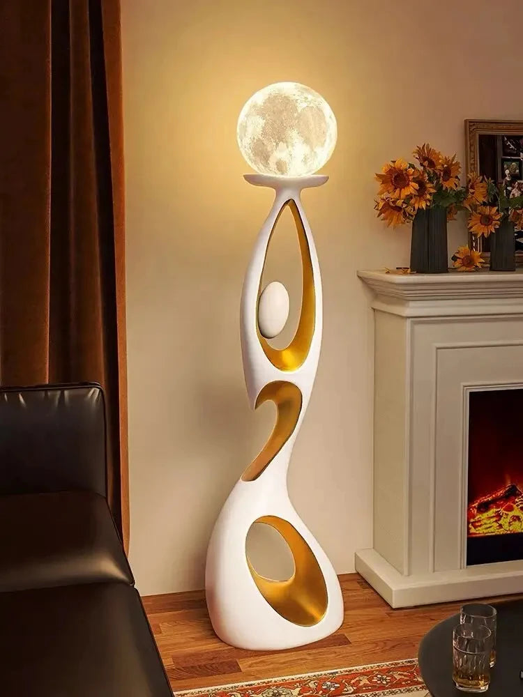 Luxury LED Resin Sculpture Floor Lamp – Artistic Home Décor Light White
