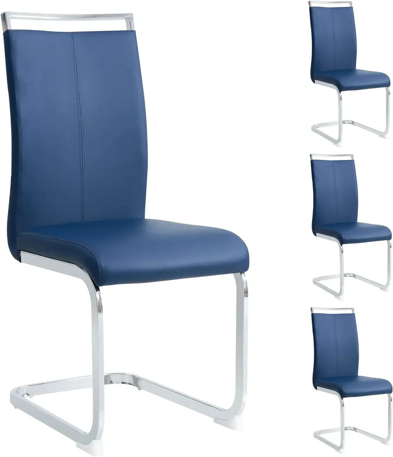 Set of 8 Sturdy Chrome Leather Dining Chairs