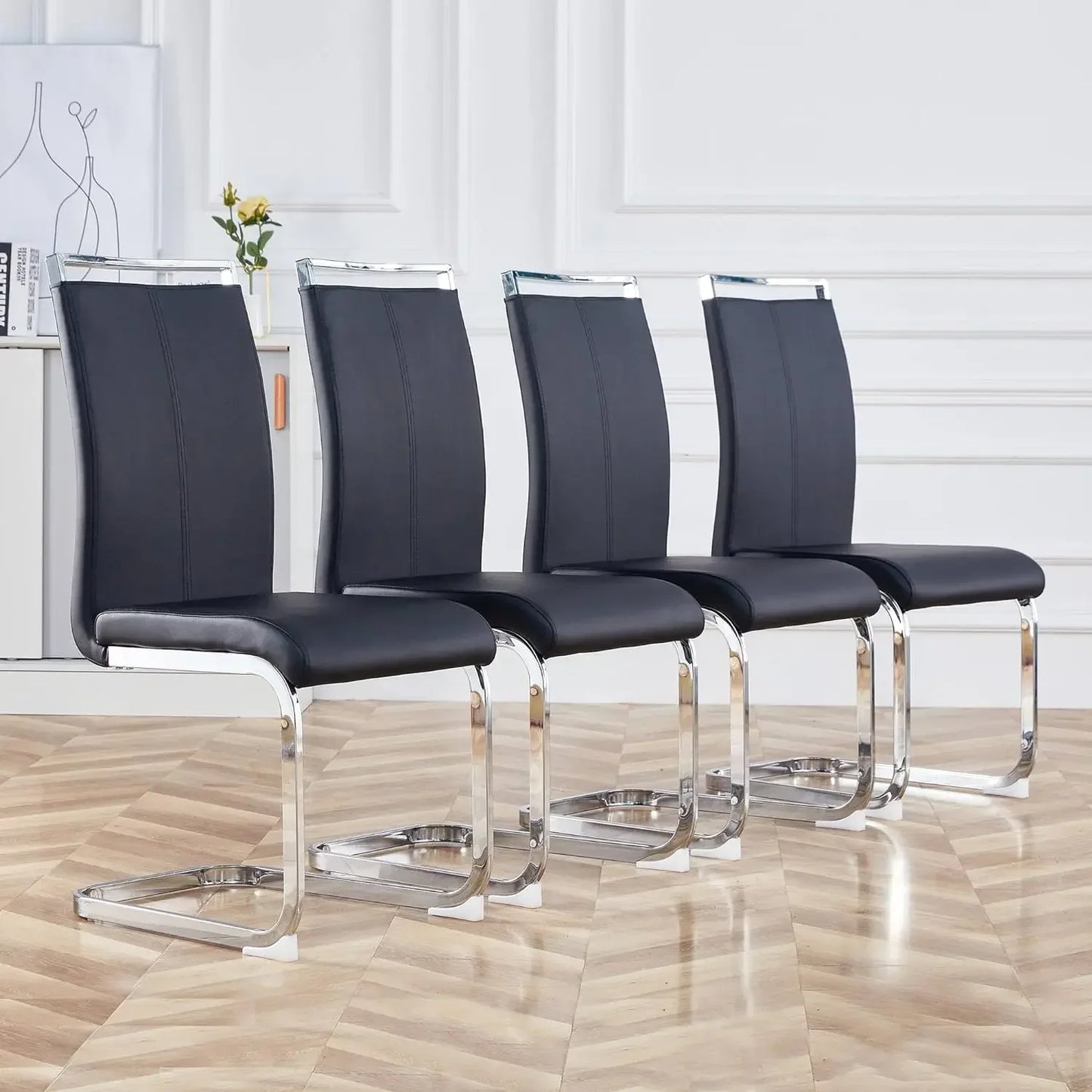 Set of 8 Sturdy Chrome Leather Dining Chairs