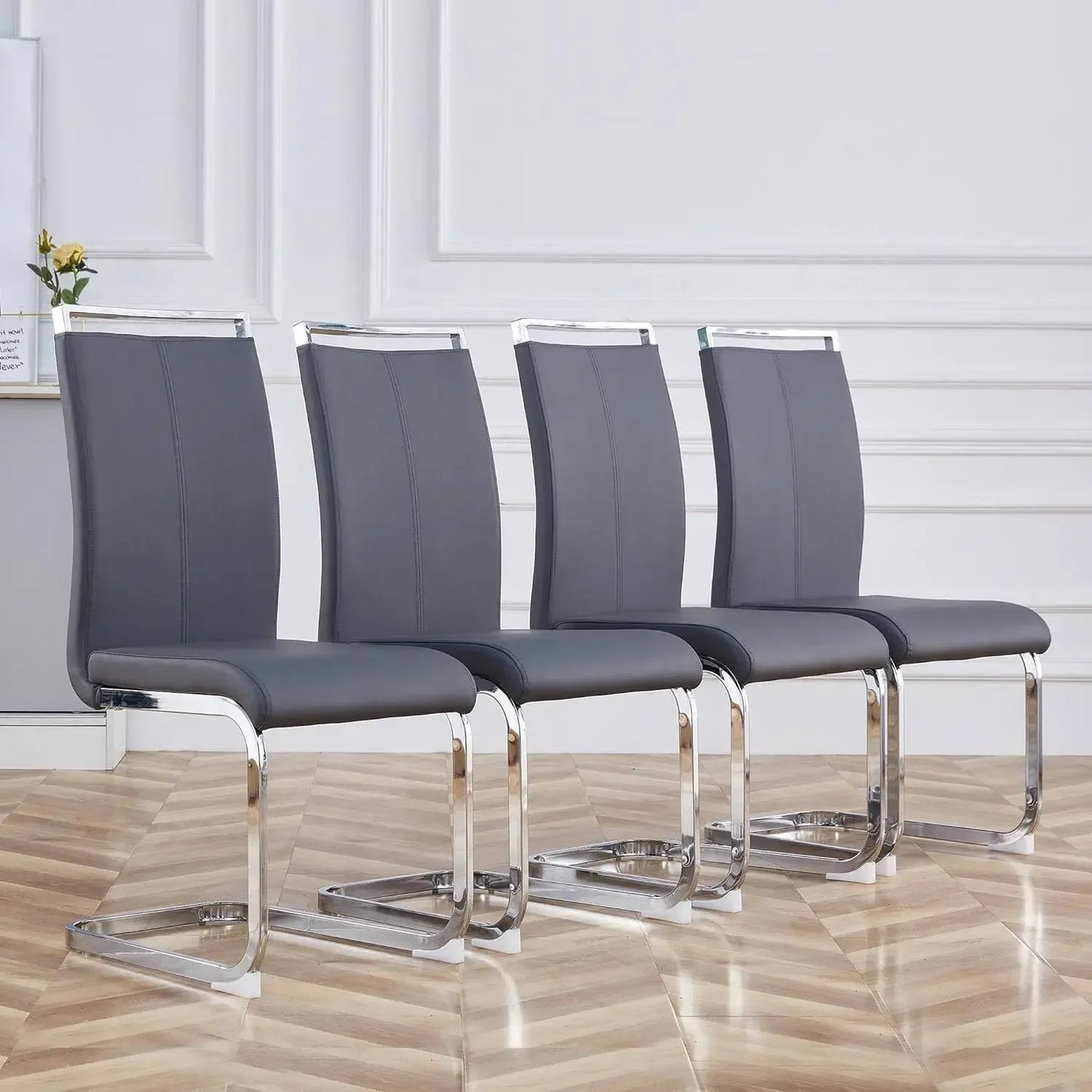 Set of 8 Sturdy Chrome Leather Dining Chairs