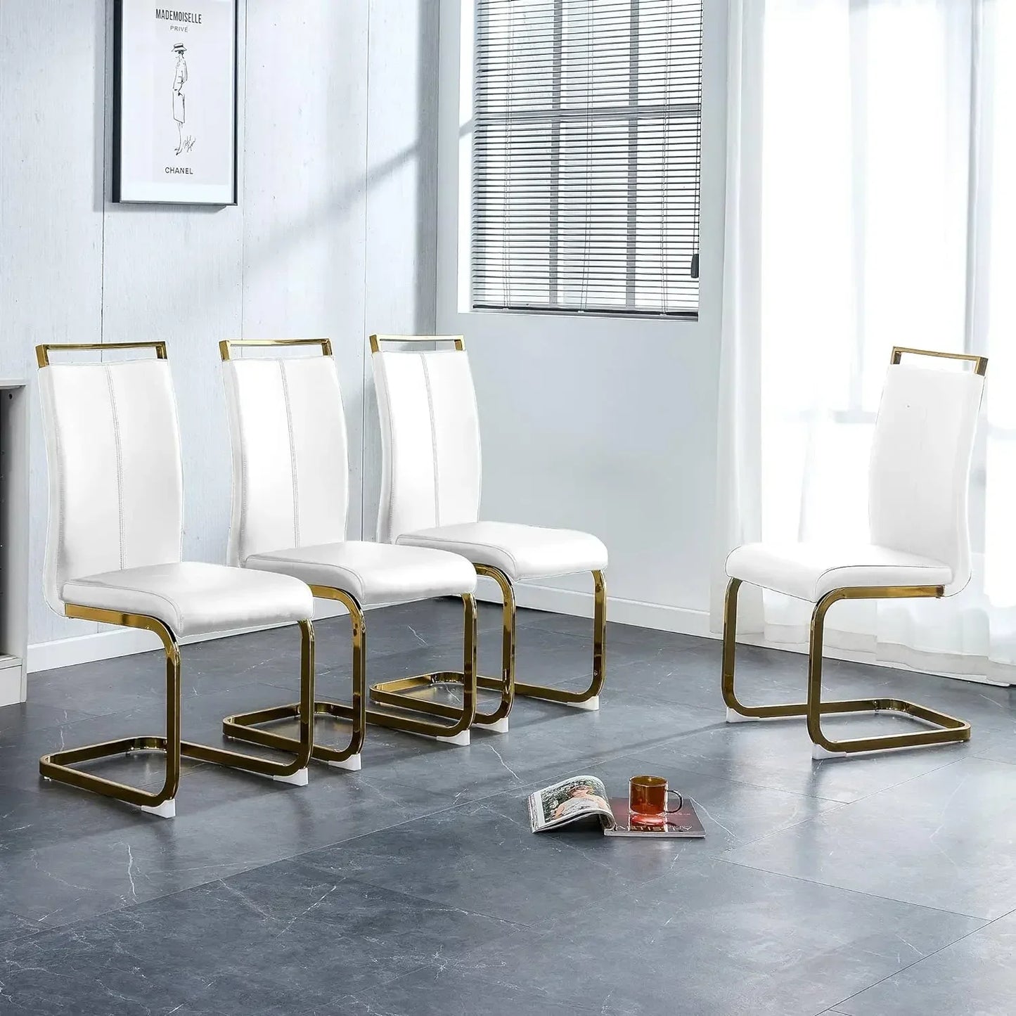 Set of 8 Sturdy Chrome Leather Dining Chairs