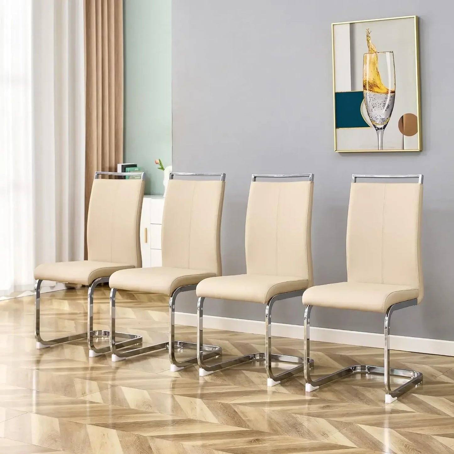 Set of 8 Sturdy Chrome Leather Dining Chairs