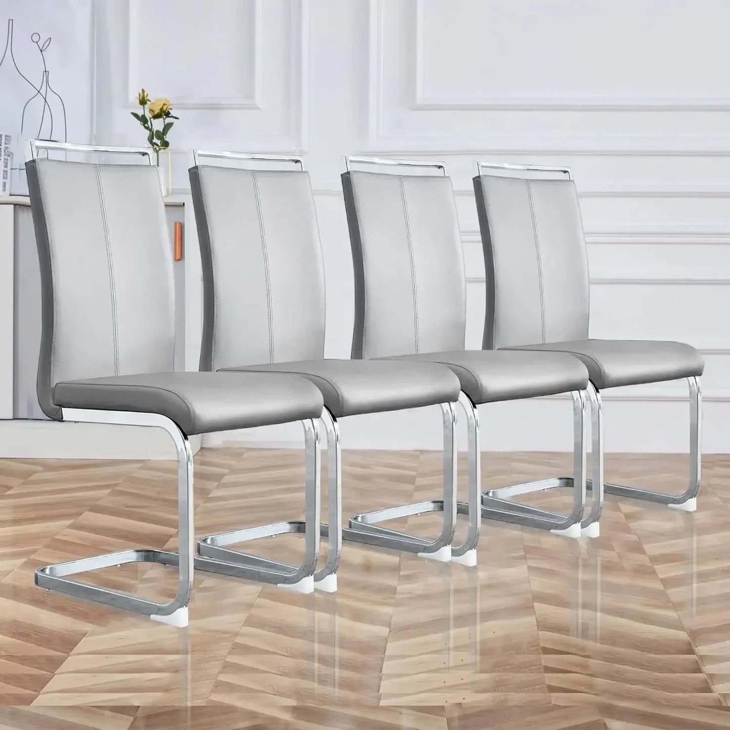 Set of 8 Sturdy Chrome Leather Dining Chairs