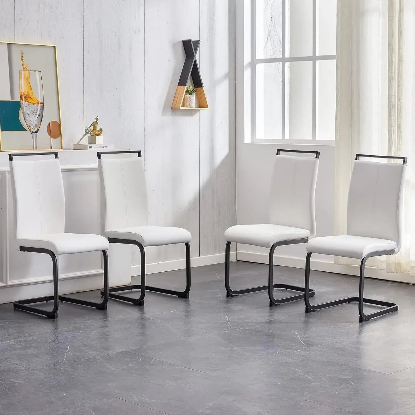 Set of 8 Sturdy Chrome Leather Dining Chairs