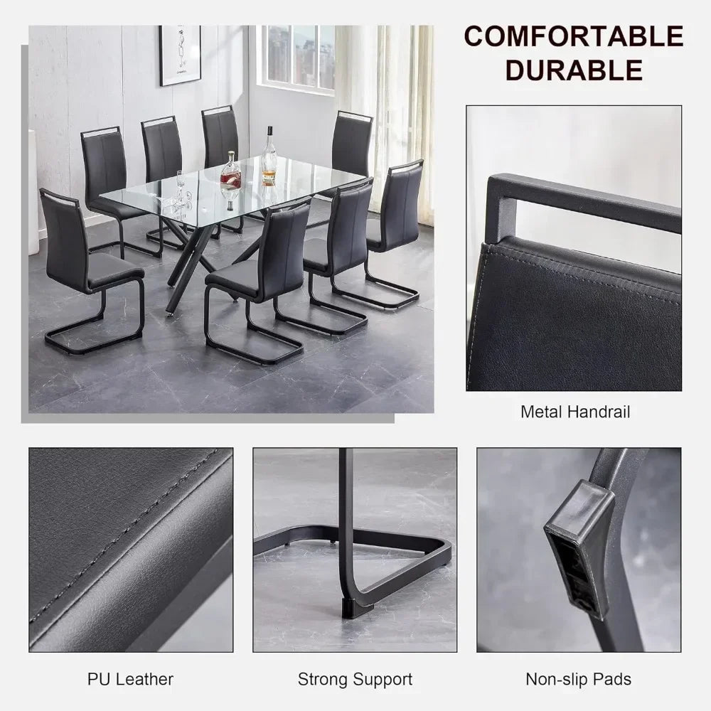 Set of 8 Sturdy Chrome Leather Dining Chairs