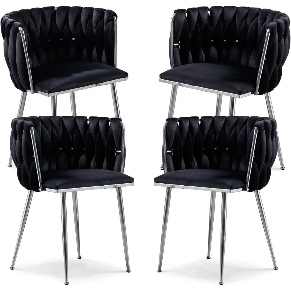 Modern velvet woven dining chair with silver metal legs for kitchen or dining room