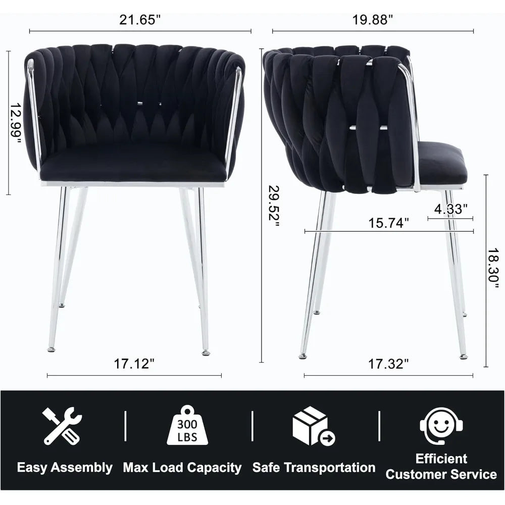 Modern velvet woven dining chair with silver metal legs for kitchen or dining room