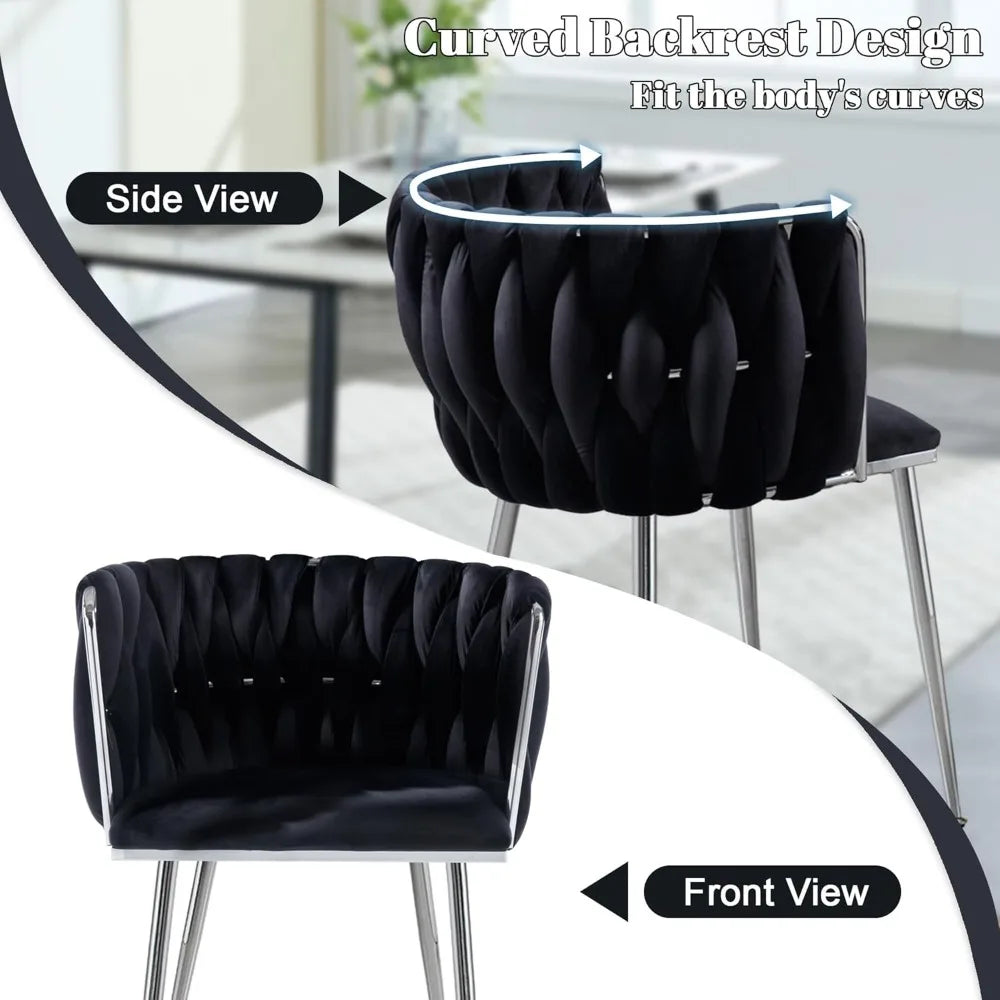 Modern velvet woven dining chair with silver metal legs for kitchen or dining room
