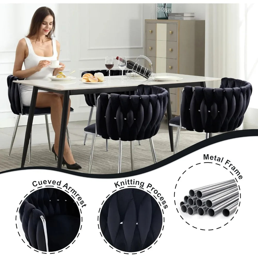 Modern velvet woven dining chair with silver metal legs for kitchen or dining room