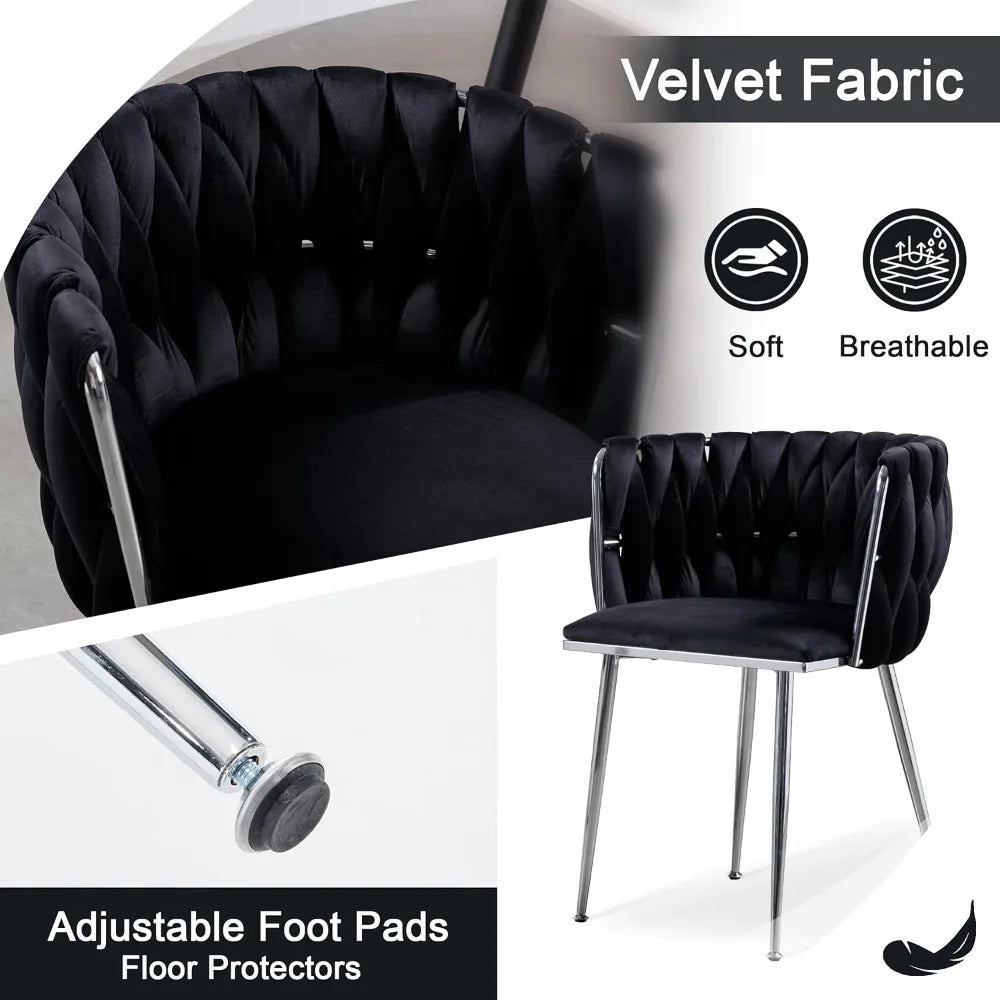 Modern velvet woven dining chair with silver metal legs for kitchen or dining room