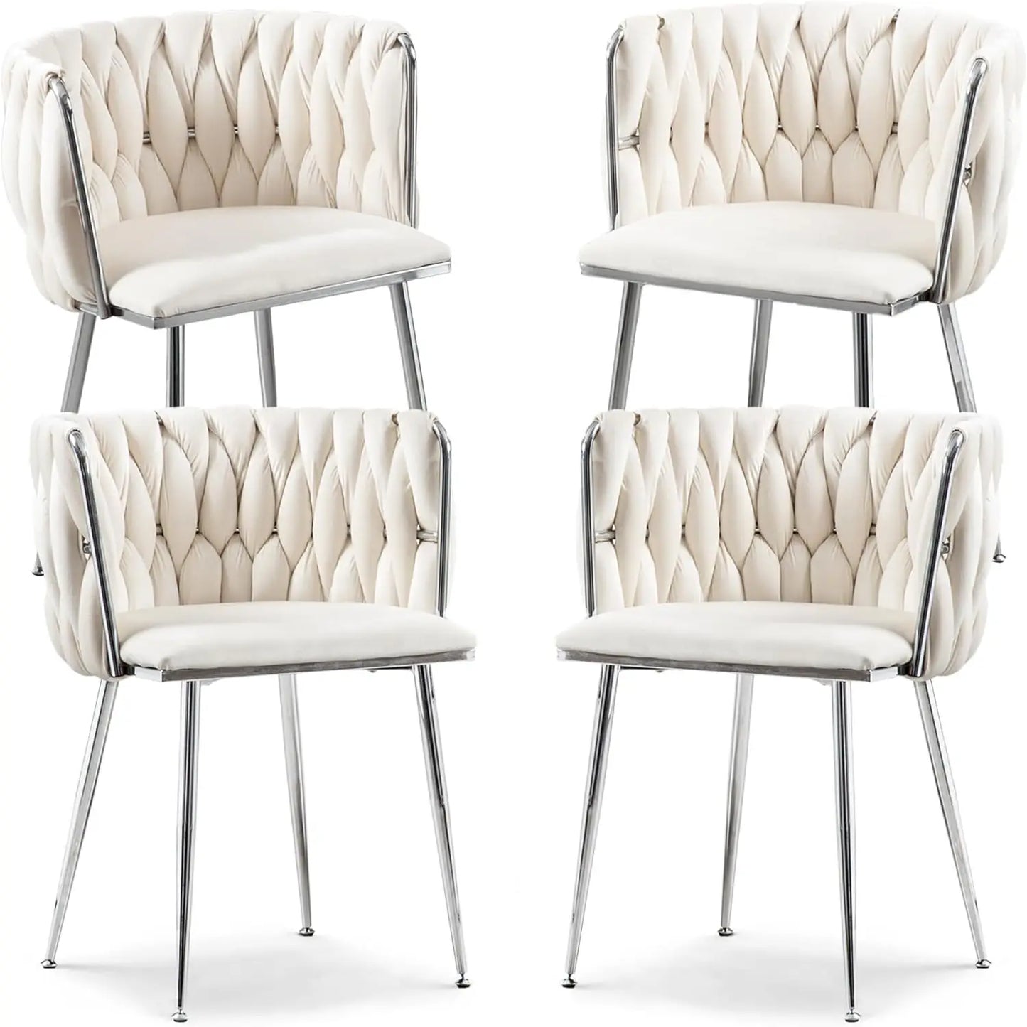 Modern velvet woven dining chair with silver metal legs for kitchen or dining room