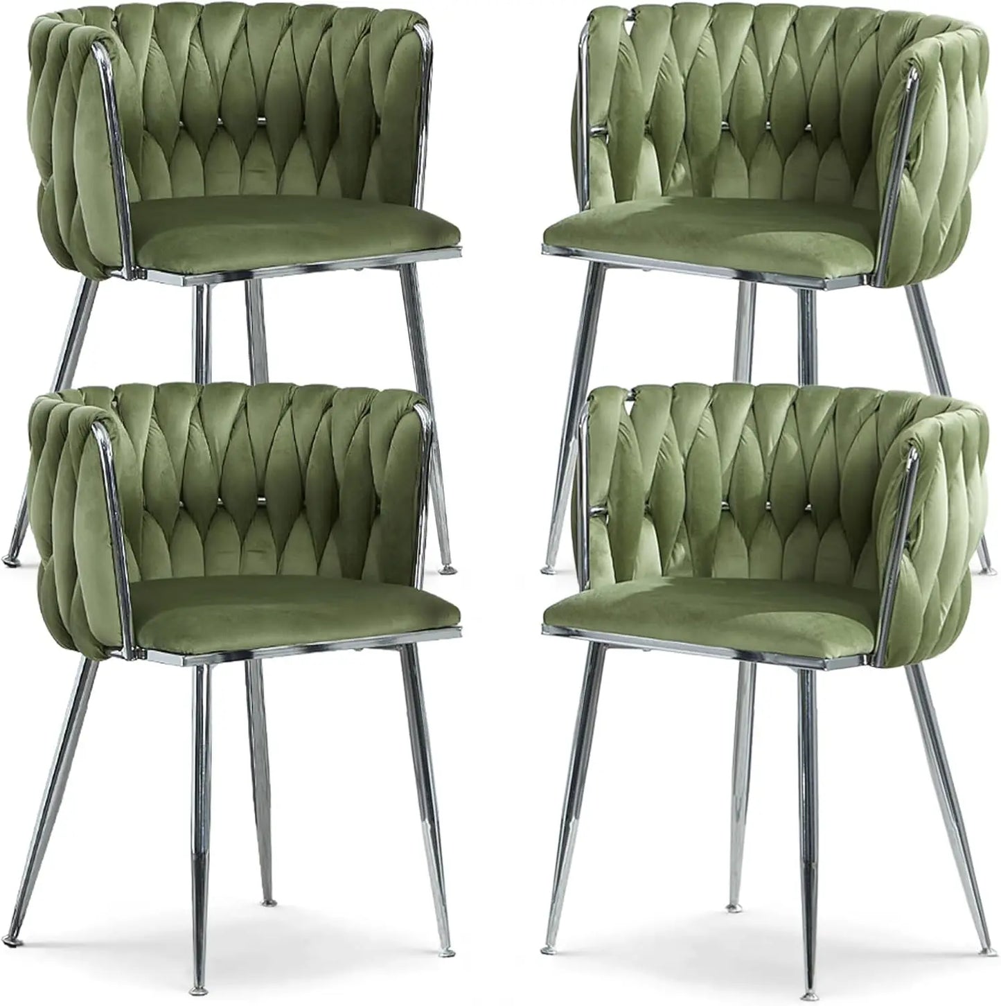 Modern velvet woven dining chair with silver metal legs for kitchen or dining room