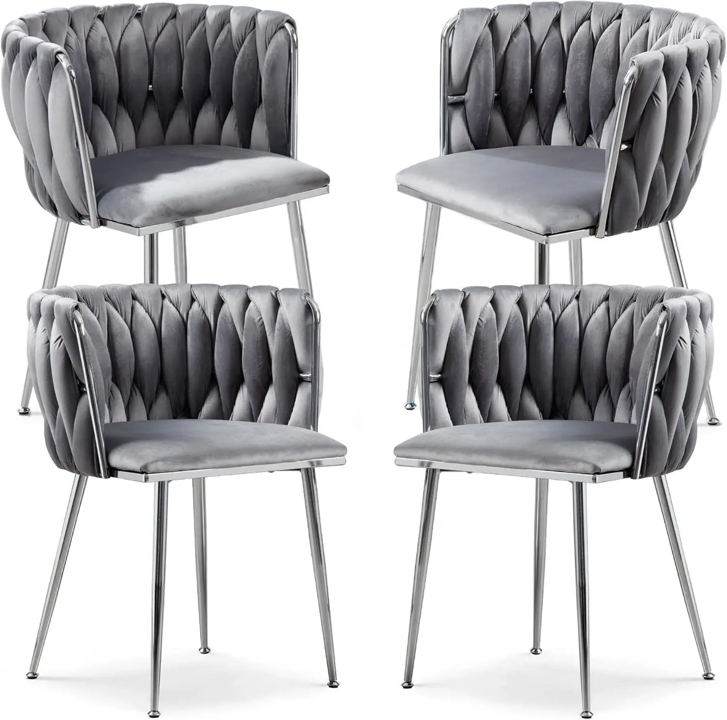 Modern velvet woven dining chair with silver metal legs for kitchen or dining room