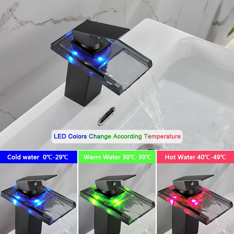 LED Glass Widespread Faucet