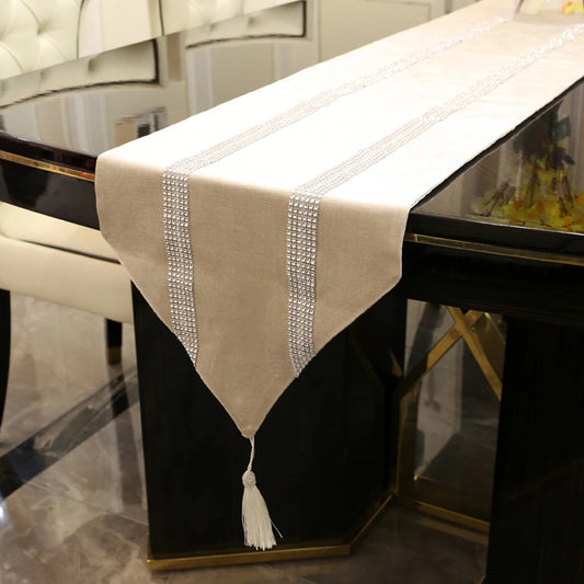 Beige Tassel Table Runner