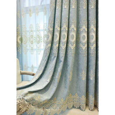 Embroidery Blue Tulle Curtain