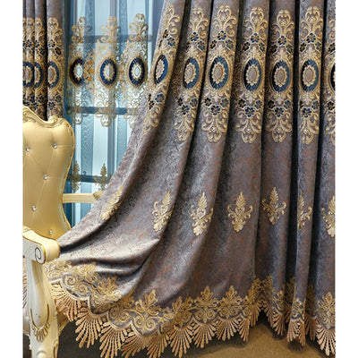 Embroidery Blue Tulle Curtain