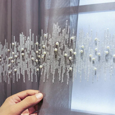 High-end Silver Gray Jacquard Lace Curtain