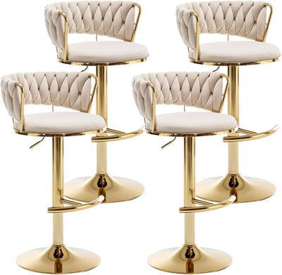 Velvet Bar Stools with Low Back and Swivel – Gold Upholstery for Kitchen Island and Bar