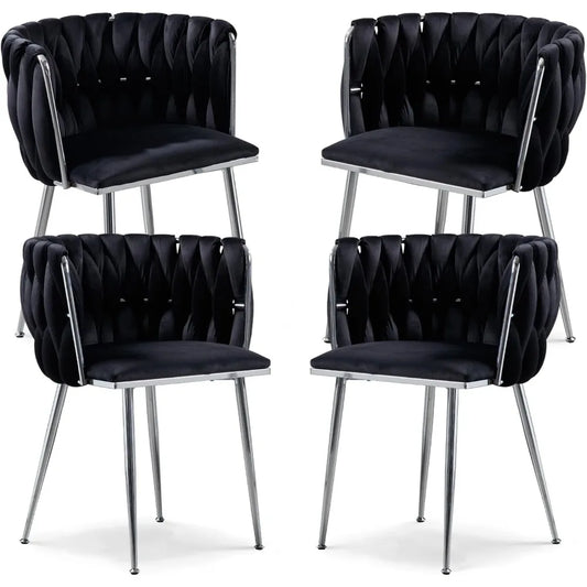 Modern velvet woven dining chair with silver metal legs for kitchen or dining room