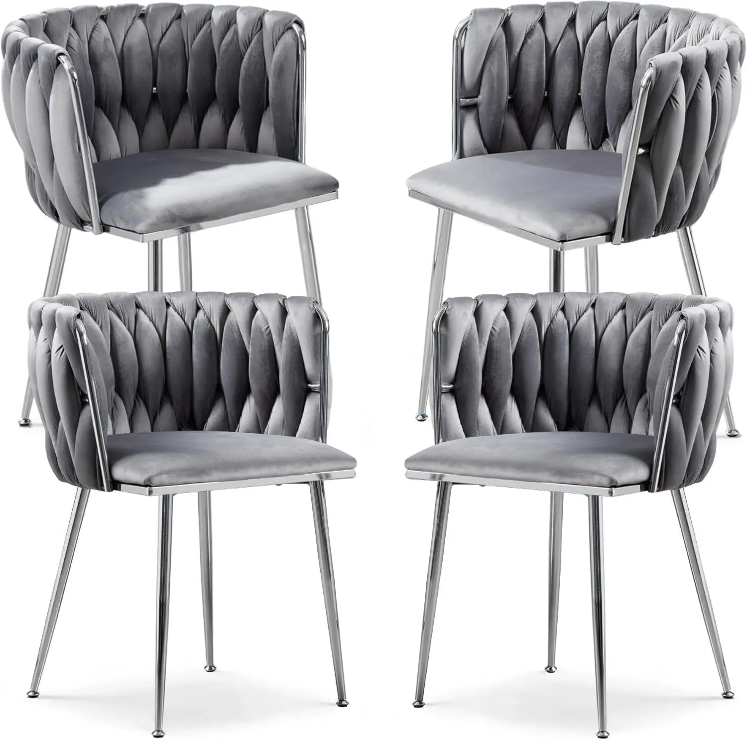 Modern velvet woven dining chair with silver metal legs for kitchen or dining room