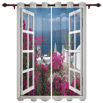 Window Street Flowers Curtain