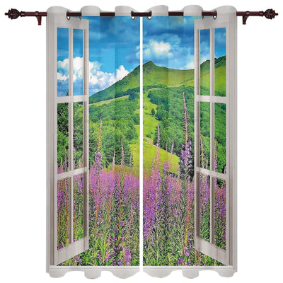 Window Street Flowers Curtain