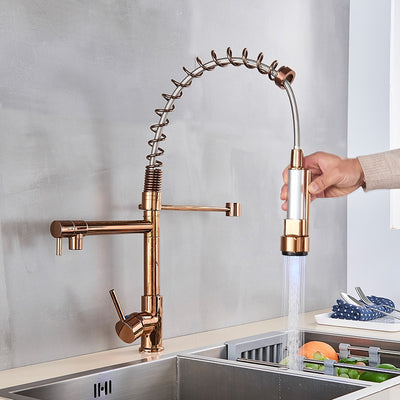 LED Pull Down Dual Spout Kitchen Faucet