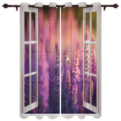 Window Street Flowers Curtain