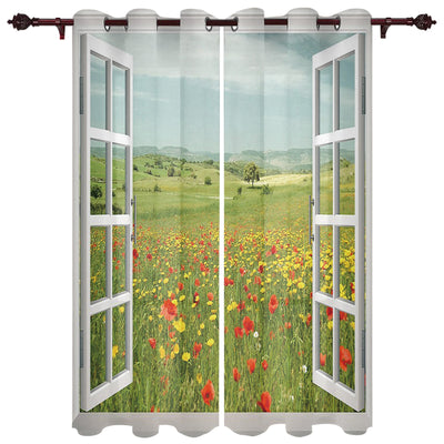 Window Street Flowers Curtain