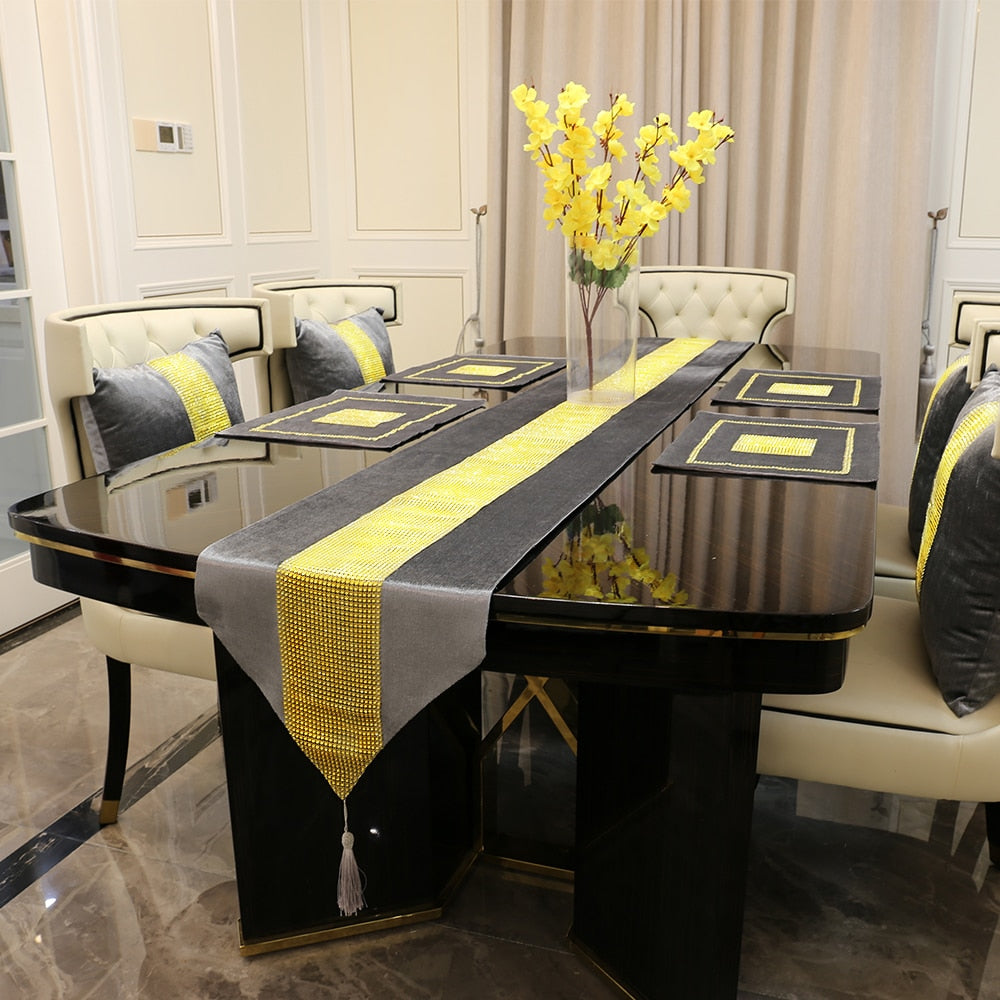 Grey Luxury Diamond Table Runner