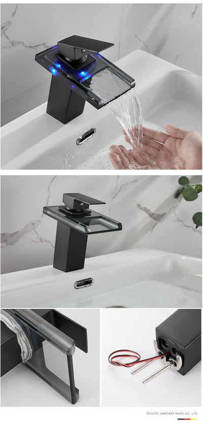 LED Glass Widespread Faucet